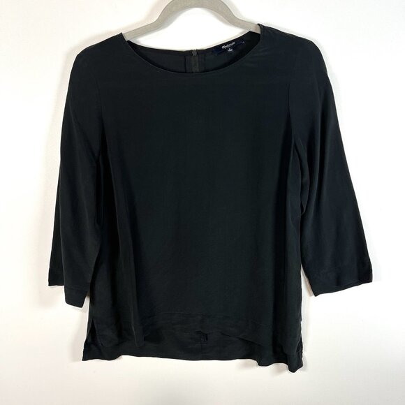 Madewell Women's Black Preppy Minimalist Modest 100% Silk Blouse Small Luxury - Picture 1 of 8